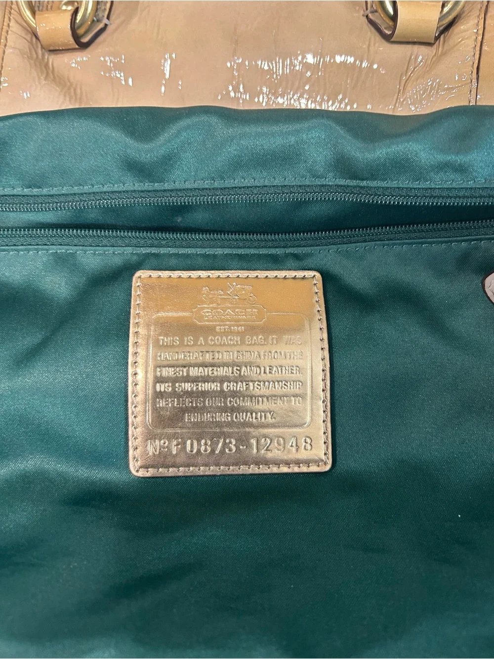 Coach Patent Leather Satchel in Beige-Tan with Gold Hardware